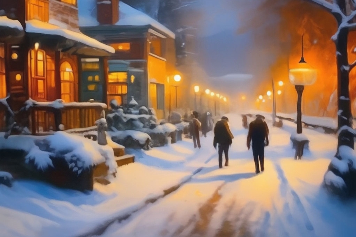 Зима ночь улица фонари