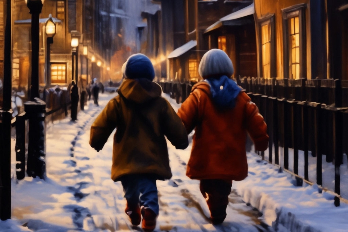 Улица зима дети картина