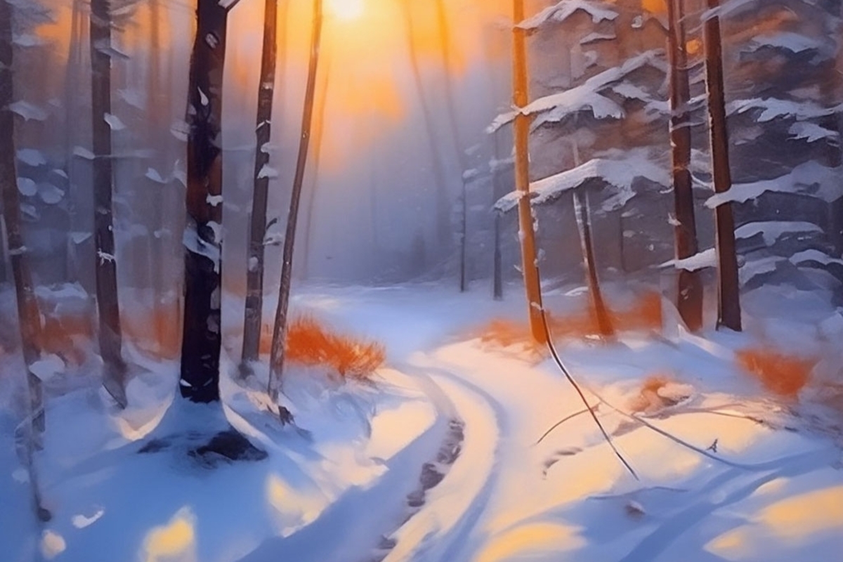 Зимний лес картина маслом